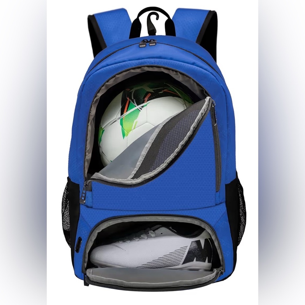 Mkour Soccer Bag Blue and Black Sporty Backpack